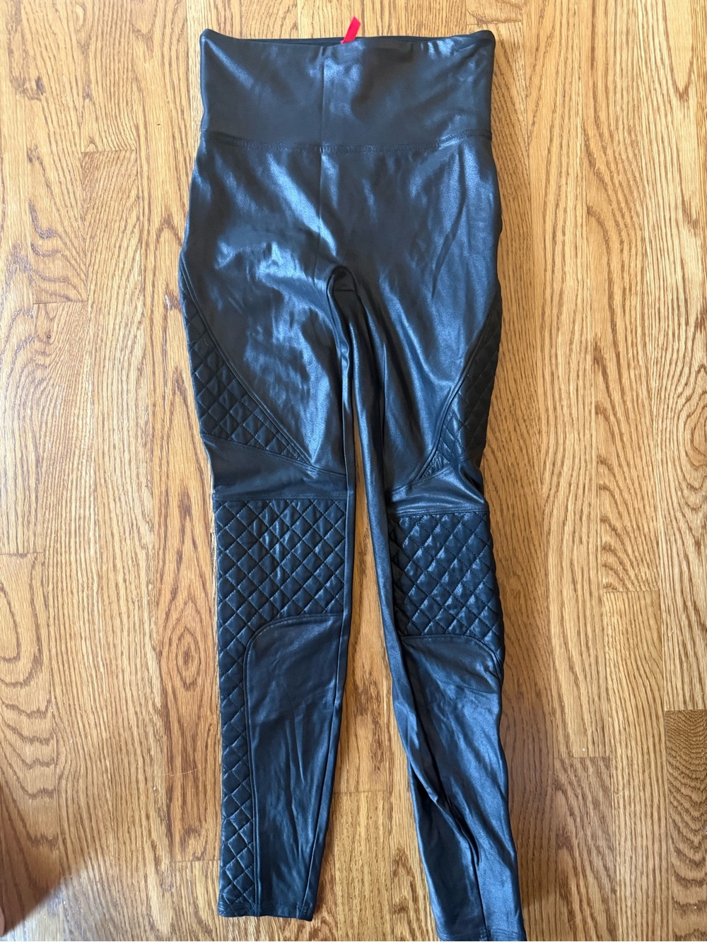 SPANX Black Quilted Faux Leather High-Waist Leggings
